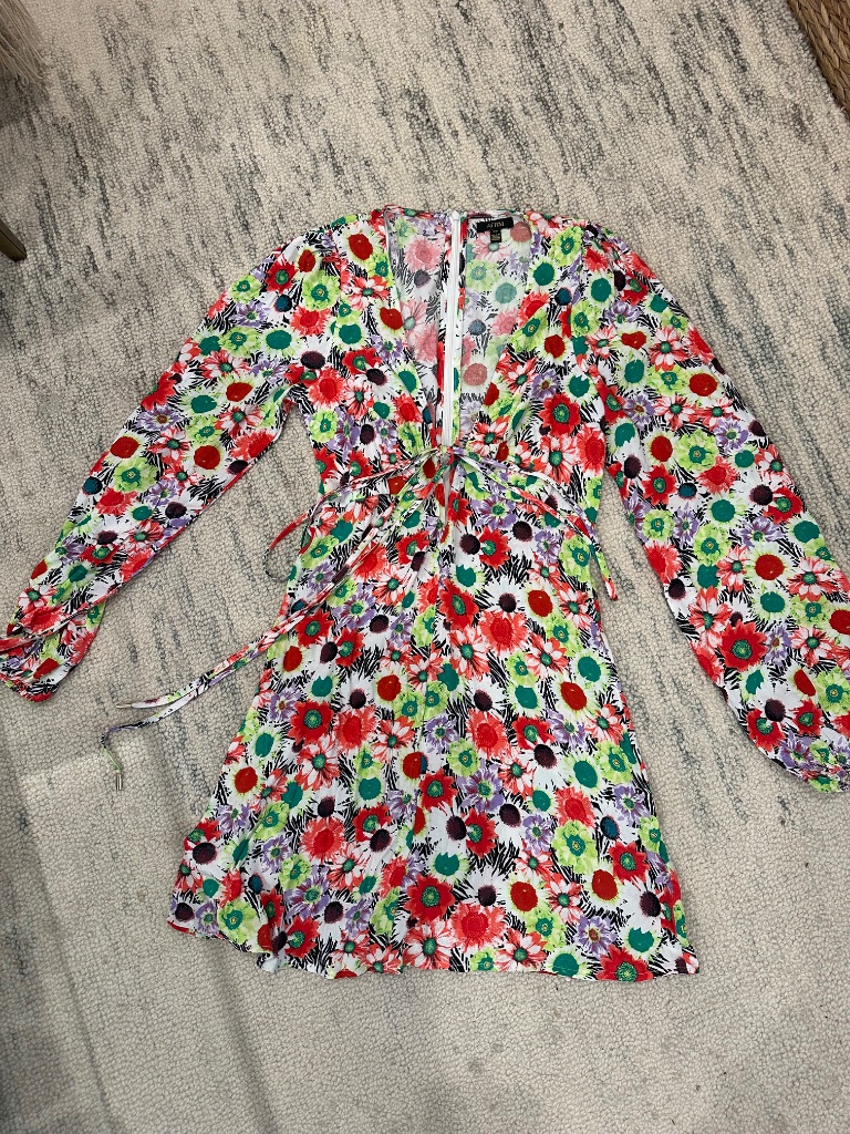 Afrm Long Sleeve Multi Print Short Dress In Size S — image 7 of 8